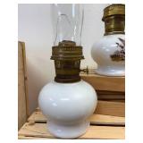 2 Aladin Lamps Milk Glass Pheasent Design One of the huricaines is broken
