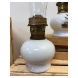 2 Aladin Lamps Milk Glass Pheasent Design One of the huricaines is broken