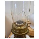 2 Aladin Lamps Milk Glass Pheasent Design One of the huricaines is broken