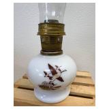 2 Aladin Lamps Milk Glass Pheasent Design One of the huricaines is broken