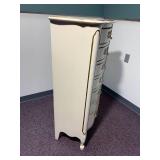 vintage Dixon Powdermaker French Louis XV style semainier lingerie chest featuring a cream finish with gold gilt trim