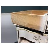 vintage Dixon Powdermaker French Louis XV style semainier lingerie chest featuring a cream finish with gold gilt trim