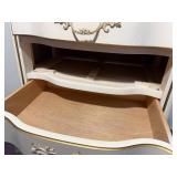 vintage Dixon Powdermaker French Louis XV style semainier lingerie chest featuring a cream finish with gold gilt trim