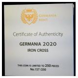 Scarce Germania Mint 1oz .9999 Silver 2020 Iron Cross, 197 of 250, Original Mint Case & COA Scarce Germania Mint 1oz .9999 Silver 2020 Iron Cross, 197 of 250, Original Mint Case & COA
