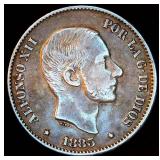 VF 1885 Philippines .835 Silver 50 Centavos, Lettered Edge, Original Surfaces, Beautiful Patina VF 1885 Philippines .835 Silver 50 Centavos, Lettered Edge, Original Surfaces, Beautiful Patina