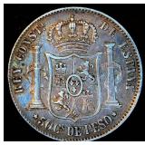 VF 1885 Philippines .835 Silver 50 Centavos, Lettered Edge, Original Surfaces, Beautiful Patina VF 1885 Philippines .835 Silver 50 Centavos, Lettered Edge, Original Surfaces, Beautiful Patina
