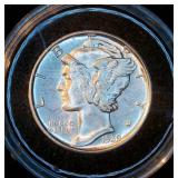 Uncirculated 1939-D Mercury Dime, Full Separated Bands, Full Mint Luster Uncirculated 1939-D Mercury Dime, Full Separated Bands, Full Mint Luster