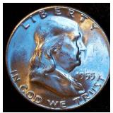 Uncirculated Key Date 1955 Franklin Half Dollar, Full Mint Luster Uncirculated Key Date 1955 Franklin Half Dollar, Full Mint Luster