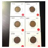 (6) Indan Head Pennies (6) Indan Head Pennies