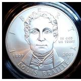 2009 Louis Braille Bicentennial Silver Dollar, Lower Mintage BU, Complete OGP & COA, All Excellent Cond 2009 Louis Braille Bicentennial Silver Dollar, Lower Mintage BU, Complete OGP & COA, All Excellent Cond