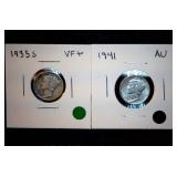 (2) Mercury Dimes 1935-S & 1941-P (2) Mercury Dimes 1935-S & 1941-P