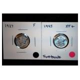 (2) Mercury Dimes 1927-P & 1943-P (2) Mercury Dimes 1927-P & 1943-P
