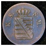 1859-F Kingdom of Saxony (German States) 2 Pfennige, 167 years old 1859-F Kingdom of Saxony (German States) 2 Pfennige, 167 years old