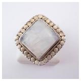 Rainbow Moonstone? Ring - Sterling Silver, Square Cabochon Rainbow Moonstone? Ring - Sterling Silver, Square Cabochon