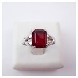 Sterling Silver Ring - Emerald-Cut Red Gemstone, Size 4 Sterling Silver Ring - Emerald-Cut Red Gemstone, Size 4