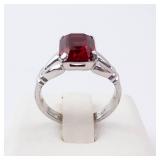 Sterling Silver Ring - Emerald-Cut Red Gemstone, Size 4 Sterling Silver Ring - Emerald-Cut Red Gemstone, Size 4