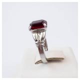 Sterling Silver Ring - Emerald-Cut Red Gemstone, Size 4 Sterling Silver Ring - Emerald-Cut Red Gemstone, Size 4