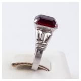 Sterling Silver Ring - Emerald-Cut Red Gemstone, Size 4 Sterling Silver Ring - Emerald-Cut Red Gemstone, Size 4