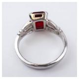 Sterling Silver Ring - Emerald-Cut Red Gemstone, Size 4 Sterling Silver Ring - Emerald-Cut Red Gemstone, Size 4