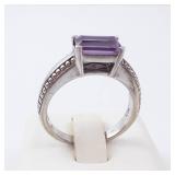 Amethyst Sterling Silver Ring - Size 6.75 - Hallmarked - Beaded Milgrain Band Amethyst Sterling Silver Ring - Size 6.75 - Hallmarked - Beaded Milgrain Band