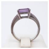 Amethyst Sterling Silver Ring - Size 6.75 - Hallmarked - Beaded Milgrain Band Amethyst Sterling Silver Ring - Size 6.75 - Hallmarked - Beaded Milgrain Band