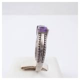 Amethyst Sterling Silver Ring - Size 6.75 - Hallmarked - Beaded Milgrain Band Amethyst Sterling Silver Ring - Size 6.75 - Hallmarked - Beaded Milgrain Band