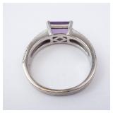 Amethyst Sterling Silver Ring - Size 6.75 - Hallmarked - Beaded Milgrain Band Amethyst Sterling Silver Ring - Size 6.75 - Hallmarked - Beaded Milgrain Band