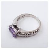 Amethyst Sterling Silver Ring - Size 6.75 - Hallmarked - Beaded Milgrain Band Amethyst Sterling Silver Ring - Size 6.75 - Hallmarked - Beaded Milgrain Band
