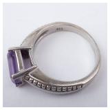 Amethyst Sterling Silver Ring - Size 6.75 - Hallmarked - Beaded Milgrain Band Amethyst Sterling Silver Ring - Size 6.75 - Hallmarked - Beaded Milgrain Band