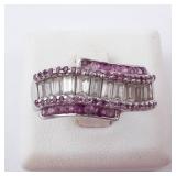 Diamond & Pink Sapphire Sterling Silver Ring - Size 8 Diamond & Pink Sapphire Sterling Silver Ring - Size 8