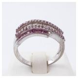Diamond & Pink Sapphire Sterling Silver Ring - Size 8 Diamond & Pink Sapphire Sterling Silver Ring - Size 8