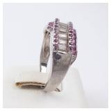 Diamond & Pink Sapphire Sterling Silver Ring - Size 8 Diamond & Pink Sapphire Sterling Silver Ring - Size 8