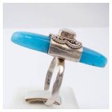Sterling Silver Turquoise Ring with Pearl Cabochon and Ornate Bezel. Size 9. Sterling Silver Turquoise Ring with Pearl Cabochon and Ornate Bezel. Size 9.