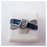 Blue & White Twist Silver Ring - Size 7.25 Blue & White Twist Silver Ring - Size 7.25