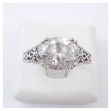 CZ Sterling Silver Ring Size 8 - Oval Center Stone, Vintage Filigree Band CZ Sterling Silver Ring Size 8 - Oval Center Stone, Vintage Filigree Band
