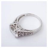 CZ Sterling Silver Ring Size 8 - Oval Center Stone, Vintage Filigree Band CZ Sterling Silver Ring Size 8 - Oval Center Stone, Vintage Filigree Band