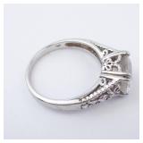 CZ Sterling Silver Ring Size 8 - Oval Center Stone, Vintage Filigree Band CZ Sterling Silver Ring Size 8 - Oval Center Stone, Vintage Filigree Band