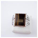 Men's Tiger's Eye Silver Tone Cocktail Ring - Size 11.5 Men's Tiger's Eye Silver Tone Cocktail Ring - Size 11.5