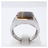 Men's Tiger's Eye Silver Tone Cocktail Ring - Size 11.5 Men's Tiger's Eye Silver Tone Cocktail Ring - Size 11.5