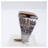 Men's Tiger's Eye Silver Tone Cocktail Ring - Size 11.5 Men's Tiger's Eye Silver Tone Cocktail Ring - Size 11.5