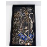 Assorted Jewelry Collection - Gold-Tone Chains, Blue Cabochon Necklace, Pearl Necklace Assorted Jewelry Collection - Gold-Tone Chains, Blue Cabochon Necklace, Pearl Necklace