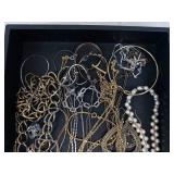 Assorted Jewelry Collection - Gold-Tone Chains, Blue Cabochon Necklace, Pearl Necklace Assorted Jewelry Collection - Gold-Tone Chains, Blue Cabochon Necklace, Pearl Necklace