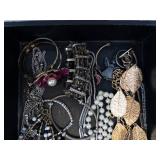 Costume Jewelry Set - Silver Tone Bangles, Pearl Necklaces, Gold Tone Leaf Earrings Costume Jewelry Set - Silver Tone Bangles, Pearl Necklaces, Gold Tone Leaf Earrings