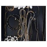 Costume Jewelry Necklaces Mix - Pearl Bead Strand, White Leaf Bib & Gold Chains Costume Jewelry Necklaces Mix - Pearl Bead Strand, White Leaf Bib & Gold Chains