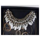 Costume Jewelry Necklaces Mix - Pearl Bead Strand, White Leaf Bib & Gold Chains Costume Jewelry Necklaces Mix - Pearl Bead Strand, White Leaf Bib & Gold Chains