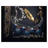 Assorted Jewelry - Blue Bead Necklaces, Silver & Gold Chains Assorted Jewelry - Blue Bead Necklaces, Silver & Gold Chains