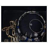 Assorted Jewelry - Blue Bead Necklaces, Silver & Gold Chains Assorted Jewelry - Blue Bead Necklaces, Silver & Gold Chains