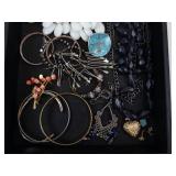 Costume Jewelry Tray - White Bead Necklace, Turquoise Pendant, Bangles Costume Jewelry Tray - White Bead Necklace, Turquoise Pendant, Bangles