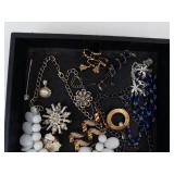 Costume Jewelry Tray - White Bead Necklace, Turquoise Pendant, Bangles Costume Jewelry Tray - White Bead Necklace, Turquoise Pendant, Bangles