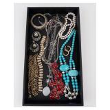 Costume Jewelry Assortment - Turquoise Bead Necklace, Pearl Strand, Red Gem Pendant & More Costume Jewelry Assortment - Turquoise Bead Necklace, Pearl Strand, Red Gem Pendant & More